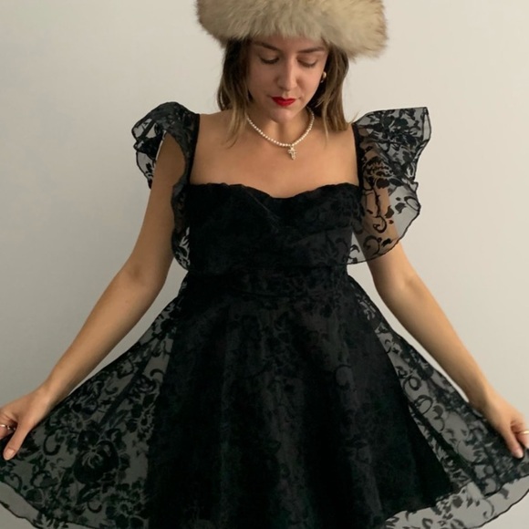 Dresses & Skirts - Black Floral Fit-and-Flare Mini Dress